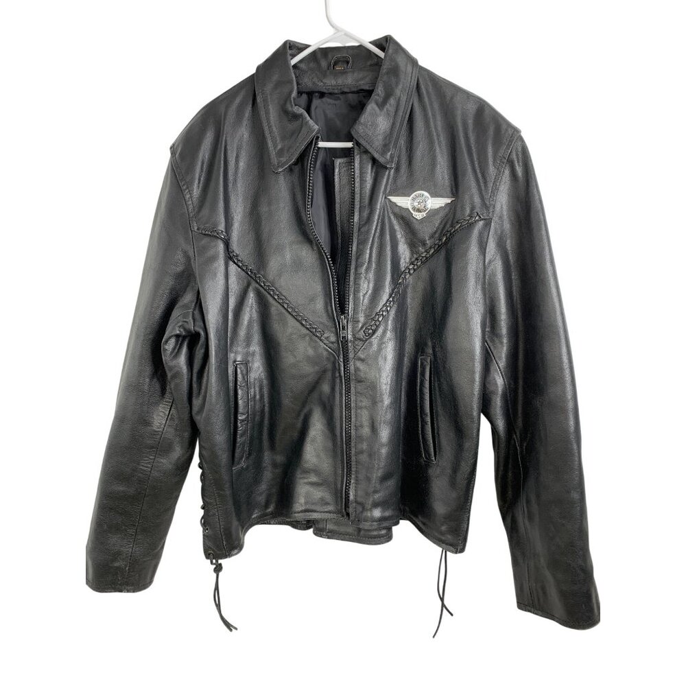 Harley-Davidson Black Leather Moto Jacket Wing Logo Mens Size L RJ10110